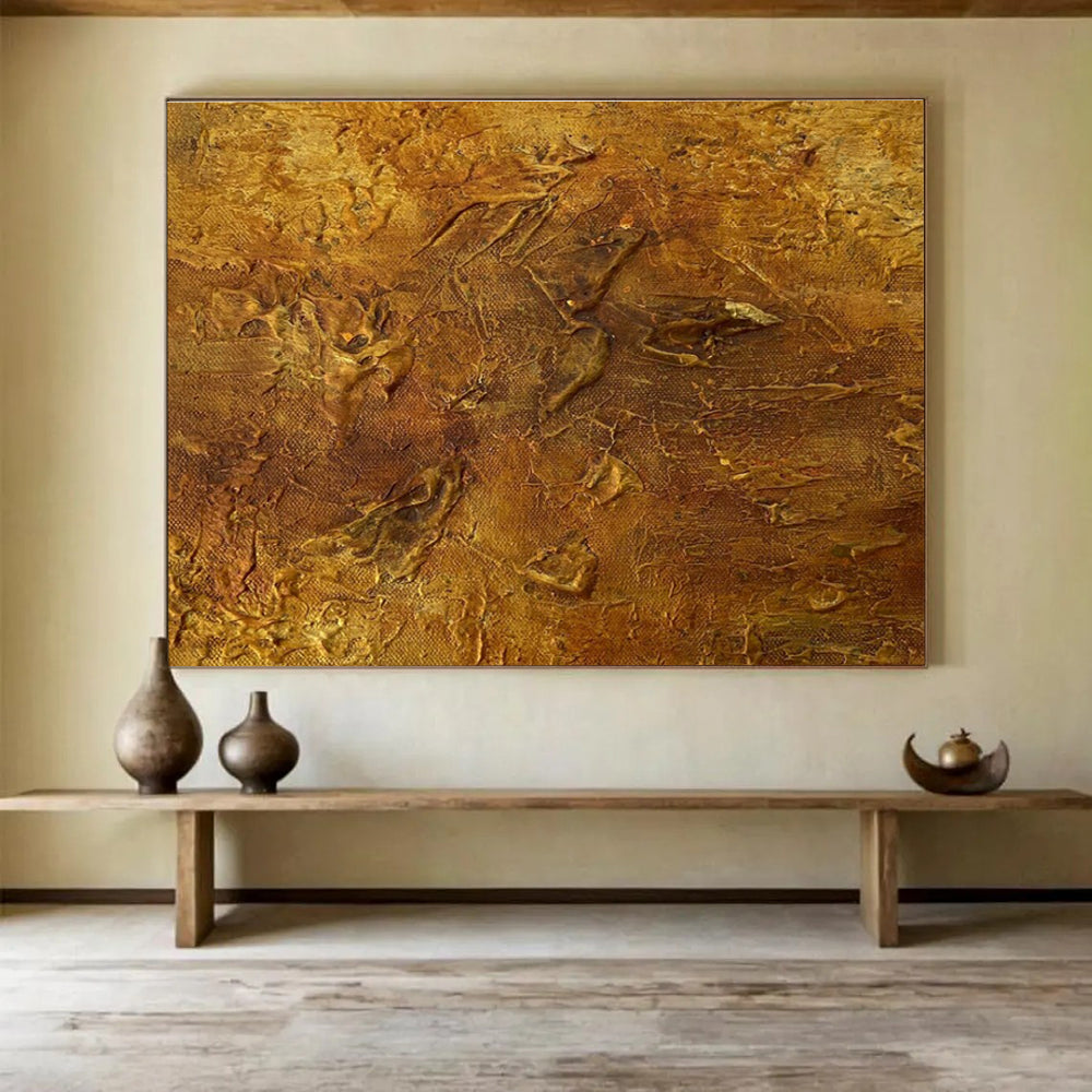 Golden Textured Abstract Painting for Luxurious Bedrooms YHT333