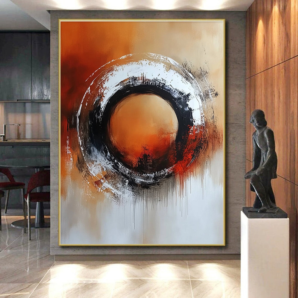 Orange Black Circular Abstract Painting with Bold Drama WINK706