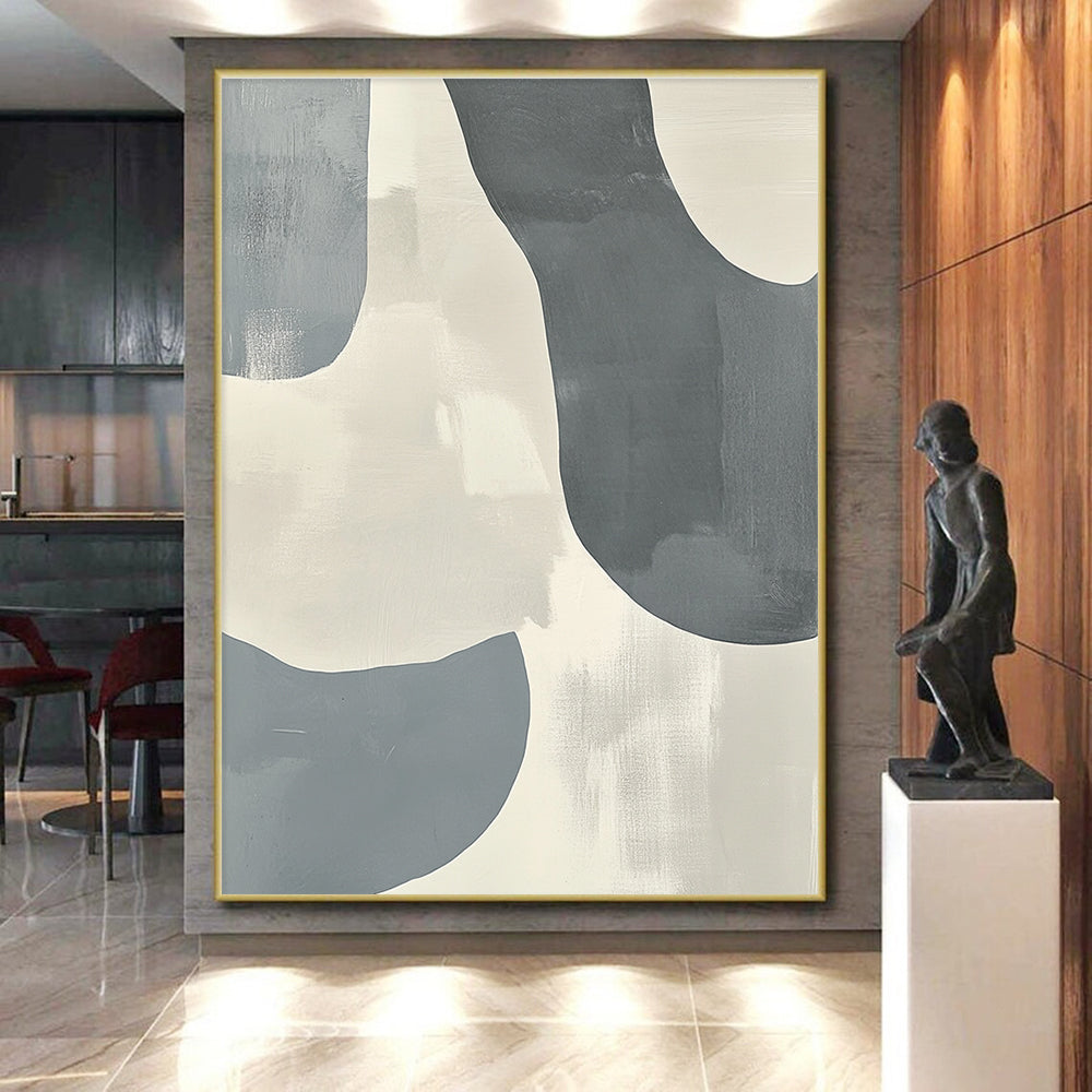 Soft Gray and White Curves Abstract Painting with Gentle Fluidity WINK161