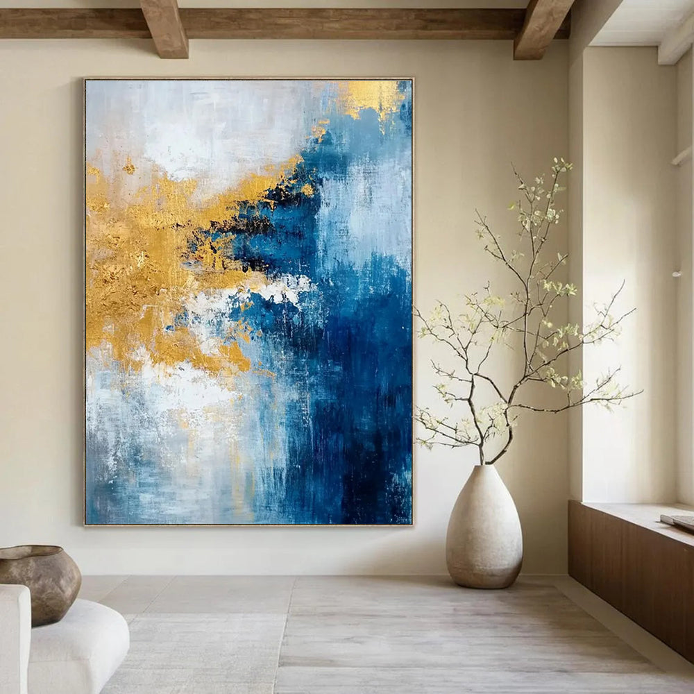 Blue and Gold Abstract Painting for Luxury Hotel Lobbies HENG062