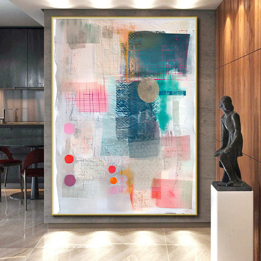 Grid and Color Collage Abstract Painting with Structured Creativity WINK203