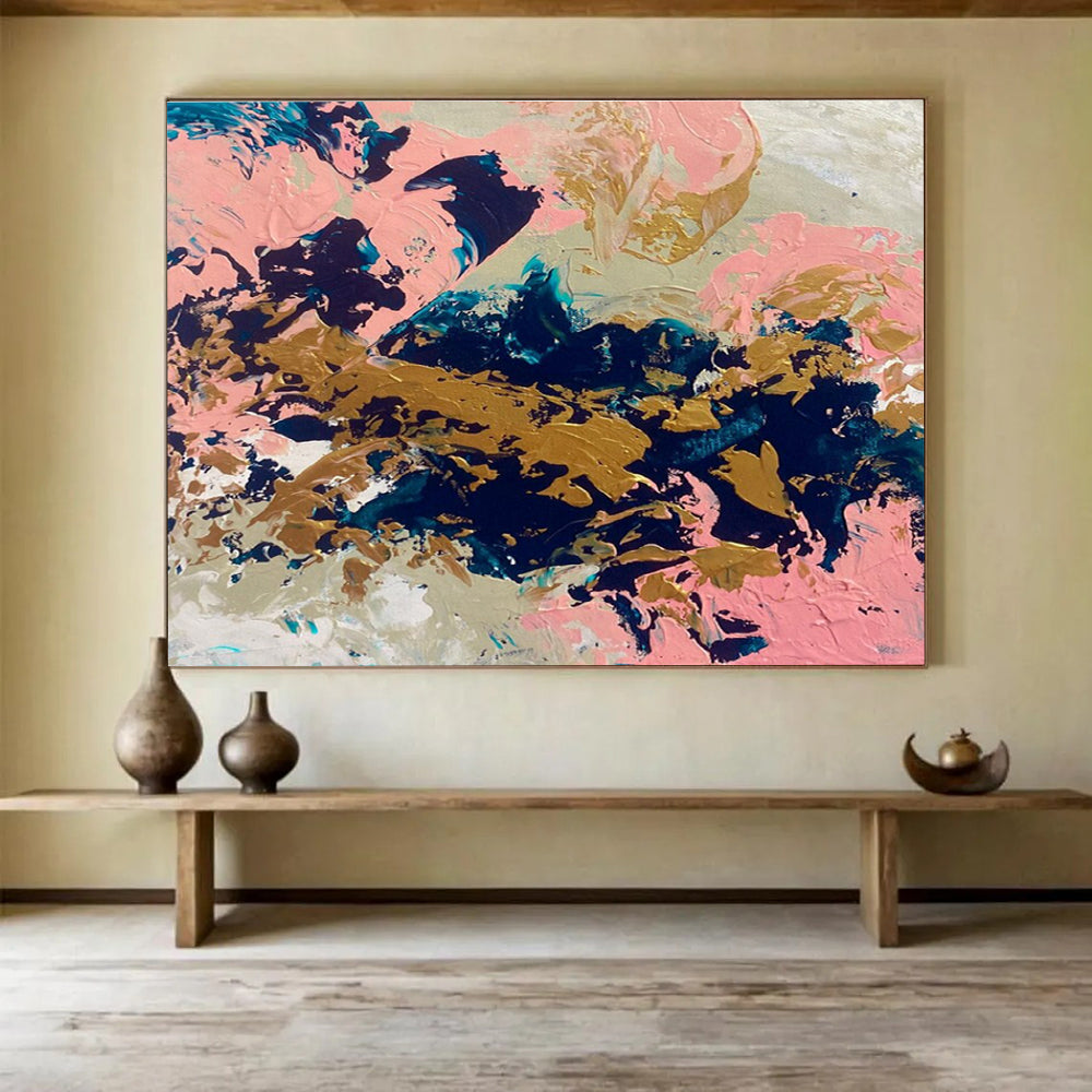 Pink - Gold - Navy Abstract Painting for Chic Bridal Salons YHT384