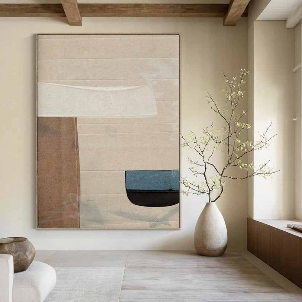Neutral Collage Abstract Painting for Modern Minimalist Living Rooms HENG182