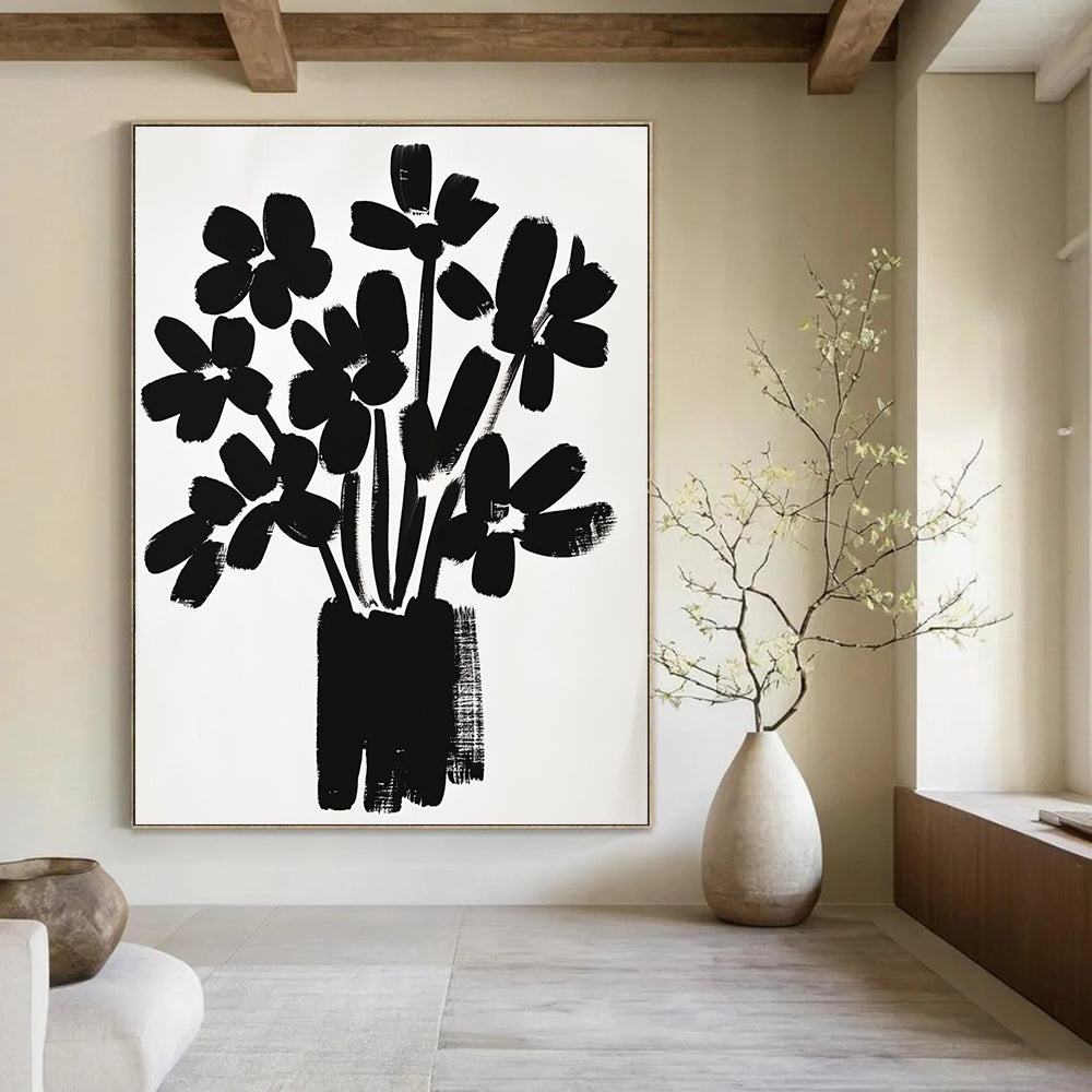 Black Flower Bouquet Silhouette Abstract Painting GAB0043