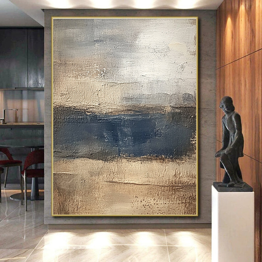 Beige Gray Blue Abstract Painting with Coastal Calm WINK454