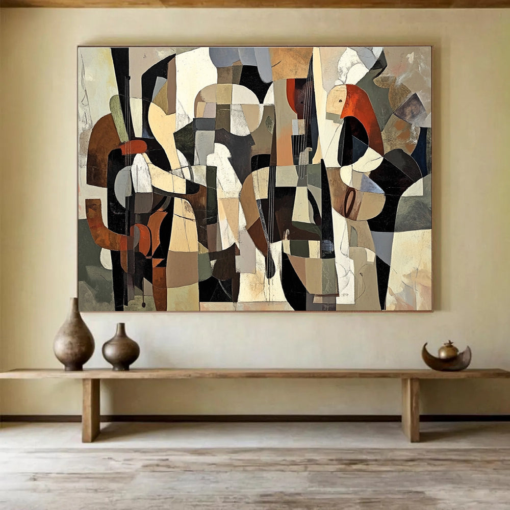 Cubist Musical Ensemble Abstract Painting with Intricate Layered Shapes ABS553