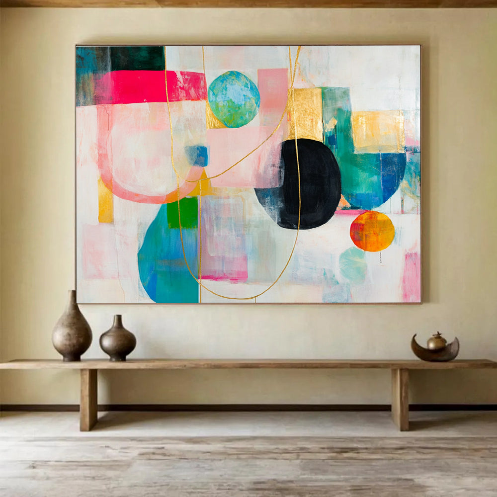 Gold - Accented Abstract Composition Painting with Luxe Playful Elements ABS533
