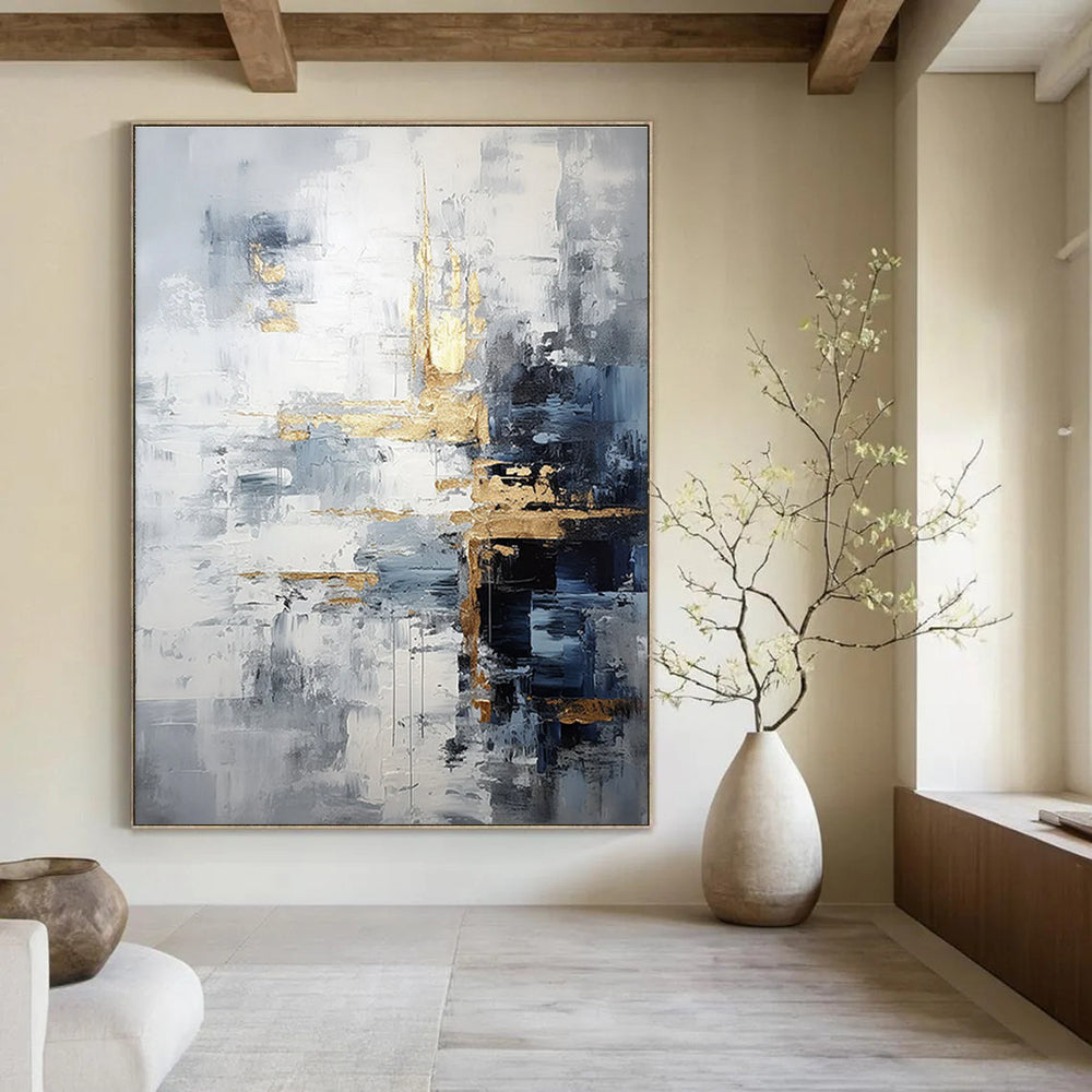 Gray and Gold Abstract Painting for Luxurious Living Rooms HENG453
