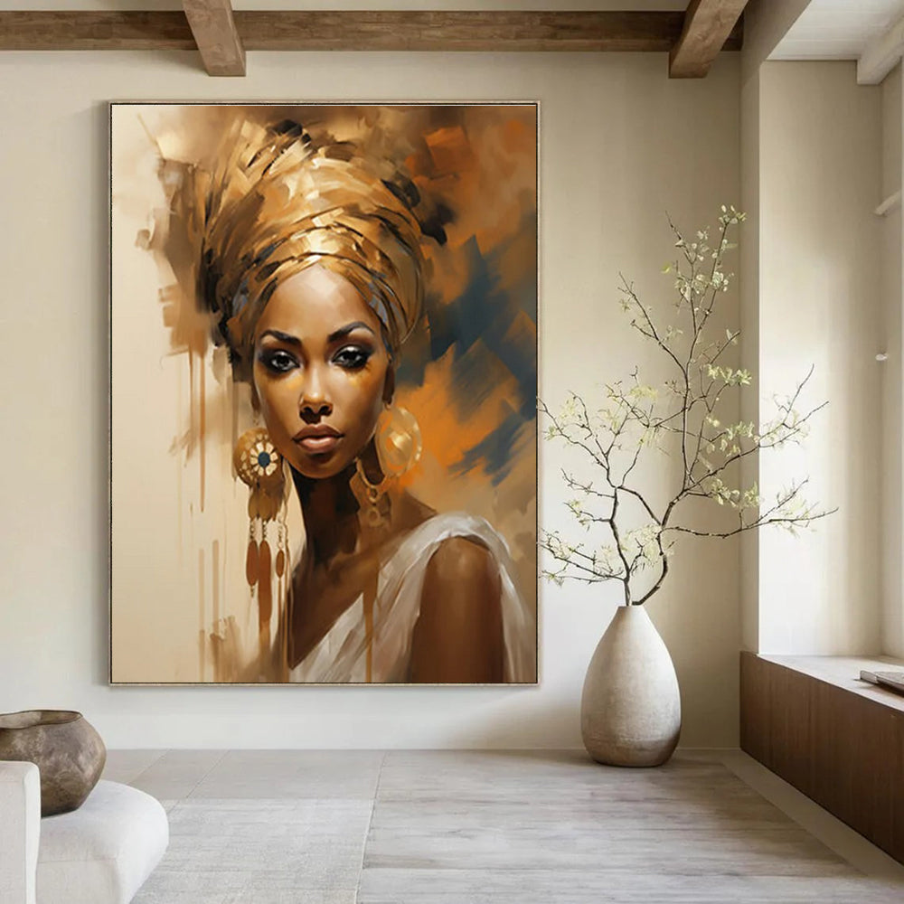 Golden - Hued Portrait Abstract Painting for Cultural - Art Spaces HENG125