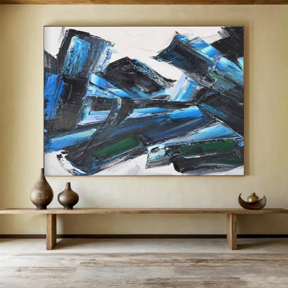Blue and Black Abstract Painting for Sophisticated Corporate Boardrooms YHT284