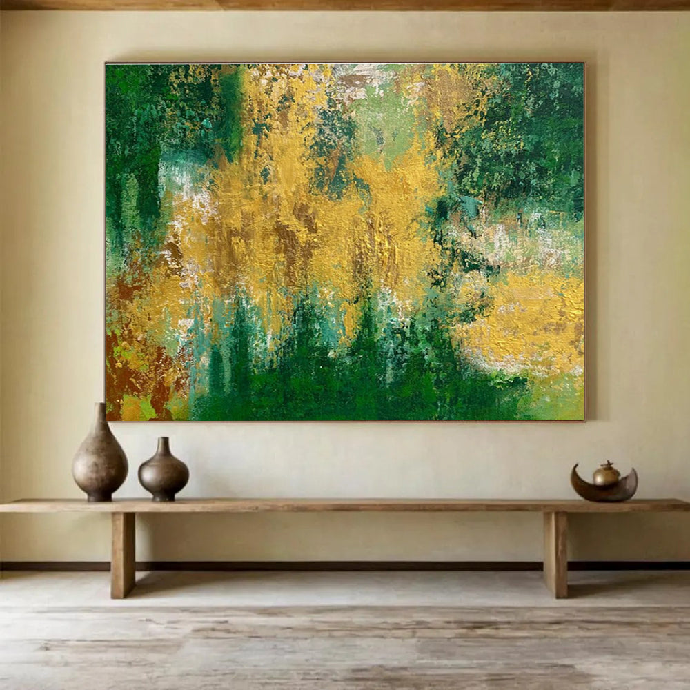 Green and Gold Abstract Painting for Eco - Friendly Retail Stores YHT375