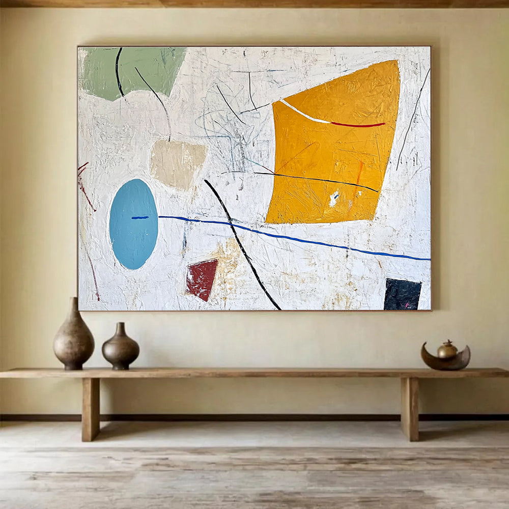 White - Based Colorful Abstract Painting with Random, Artistic Chaos ABS456