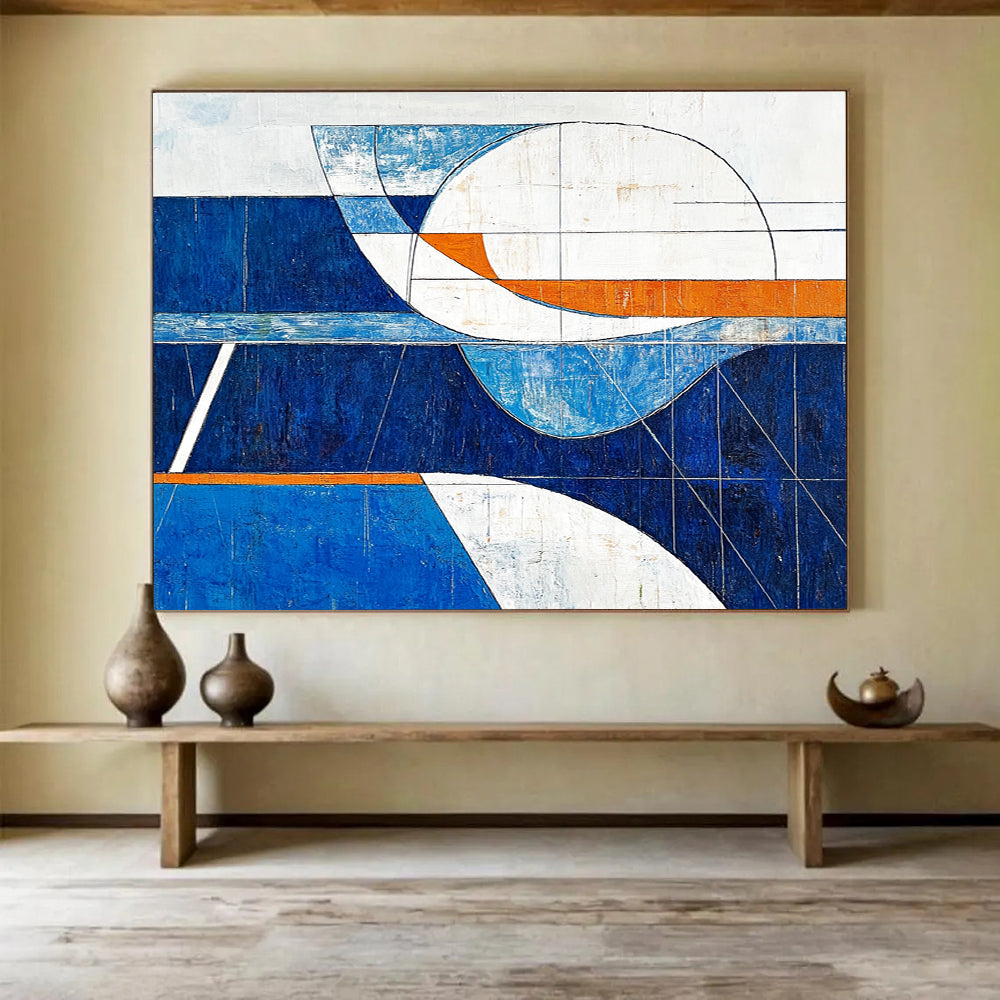 Geometric Blue - Orange Abstract Painting ABS190