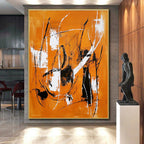 Orange Black White Abstract Painting with Dynamic Lines WINK659
