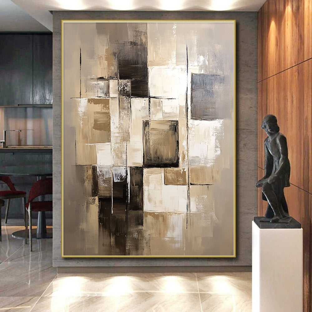 Beige - Toned Abstract Painting with Layered Squares WINK859