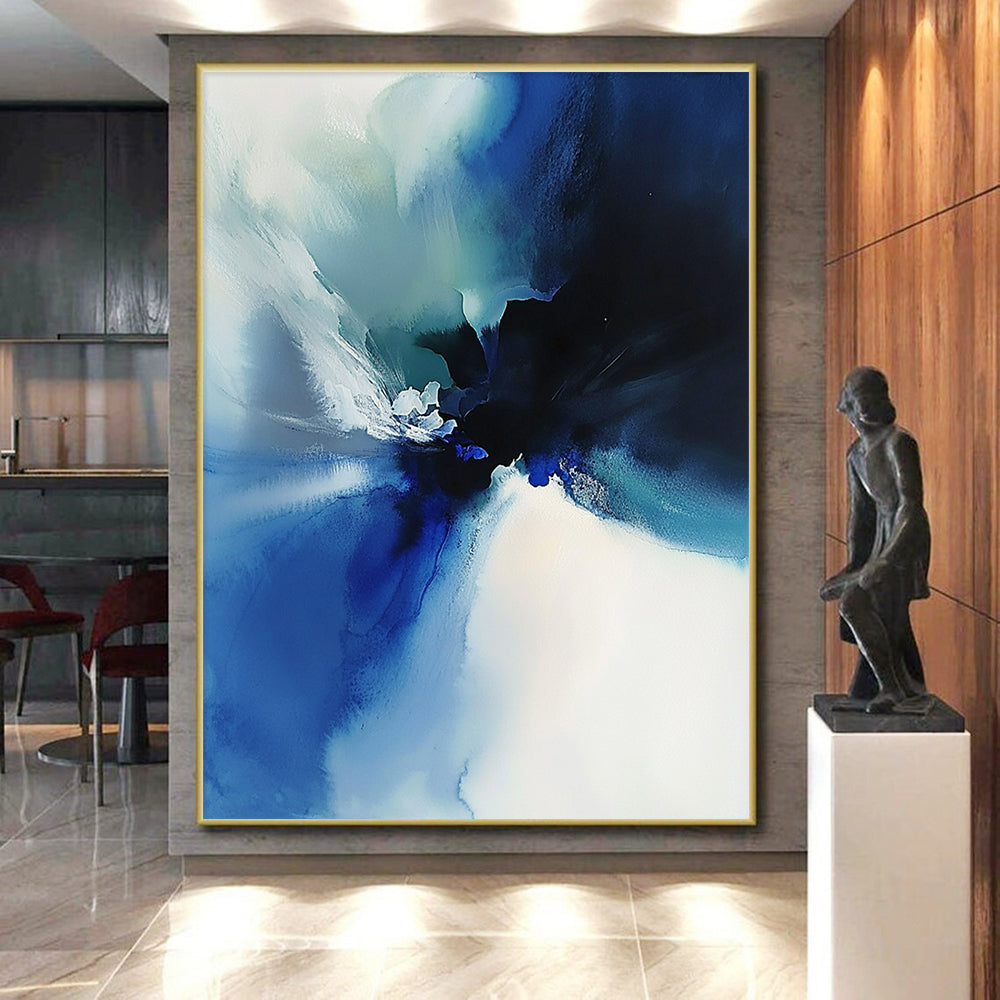Blue Abstract Ink Fusion Painting with Ethereal Flow WINK389