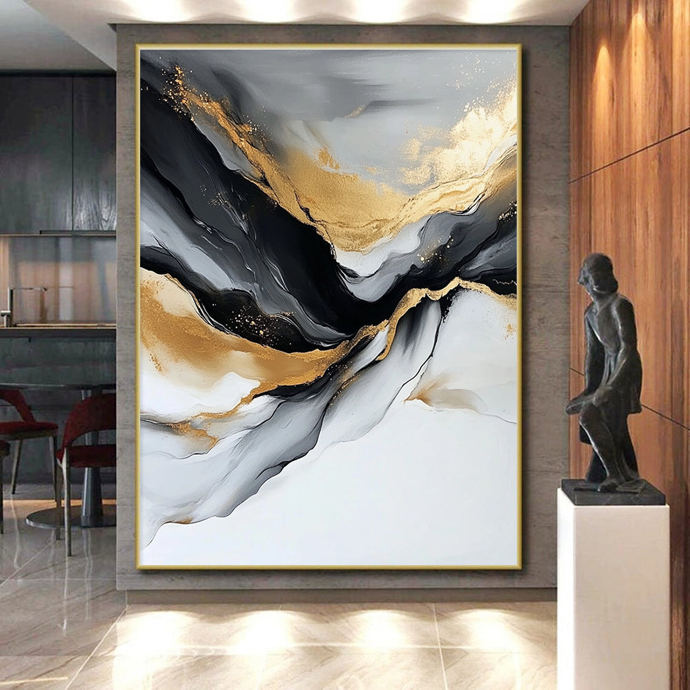 Gray - Gold Abstract Waves Painting with Opulent Serenity WINK417