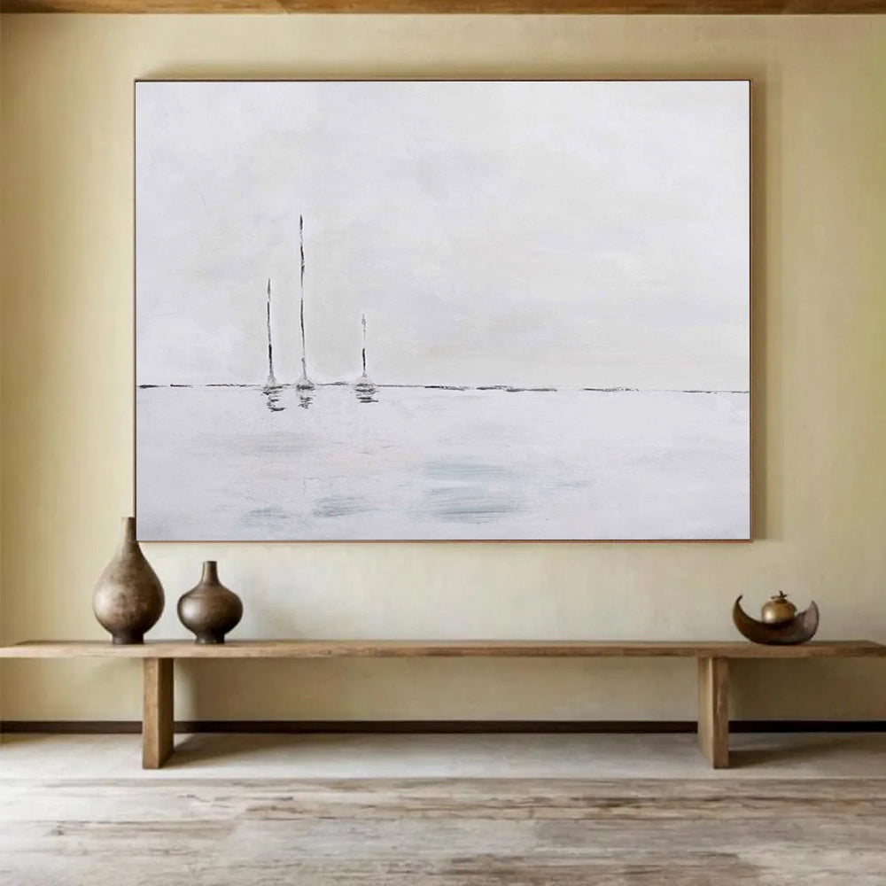Minimalist Sailboat Abstract Painting for Serene Bedroom Retreats YHT263