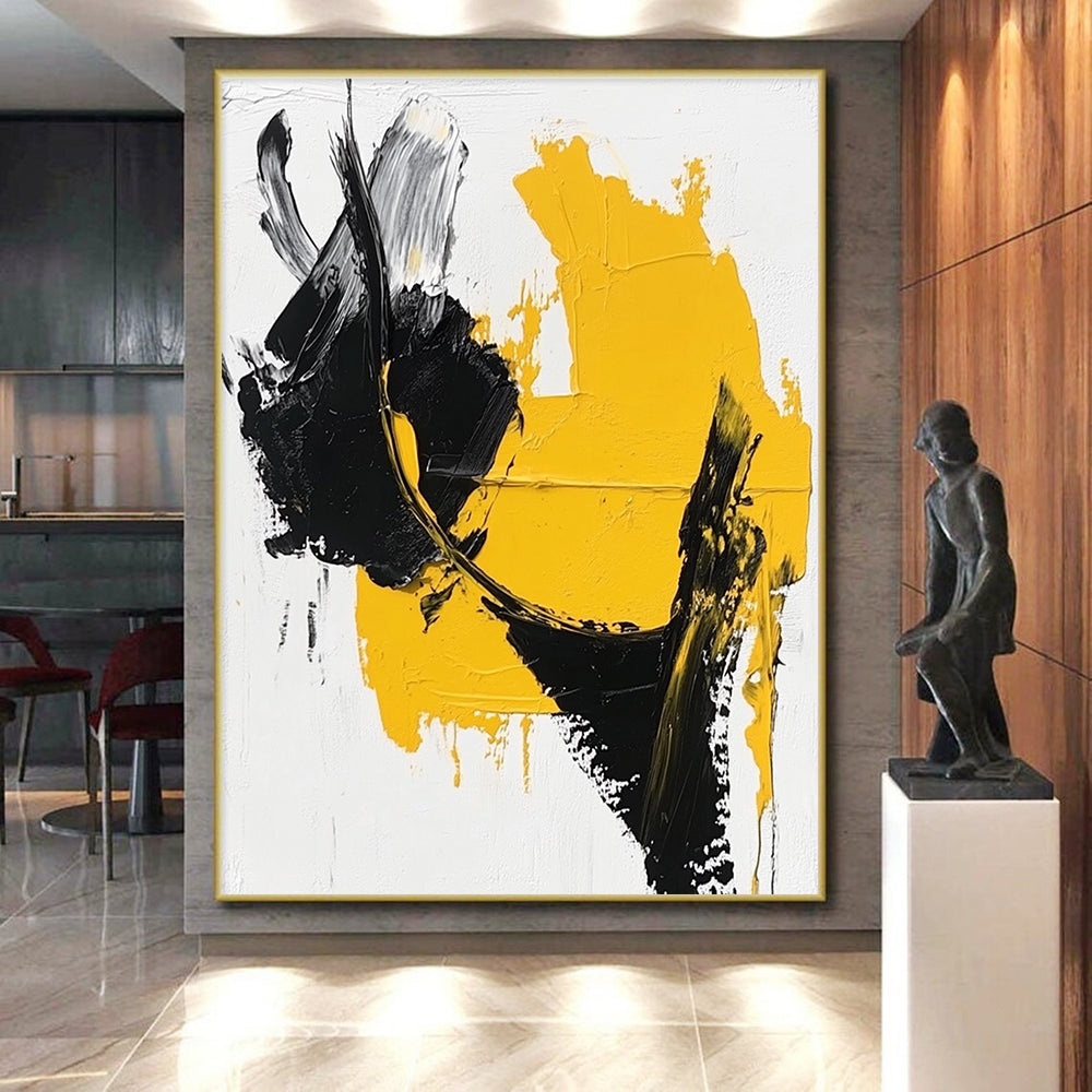Yellow Black Abstract Painting with Bold Contrast WINK742
