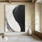 Black - White Textured Stripe Art Abstract Painting for Monochrome Dining Rooms HENG376
