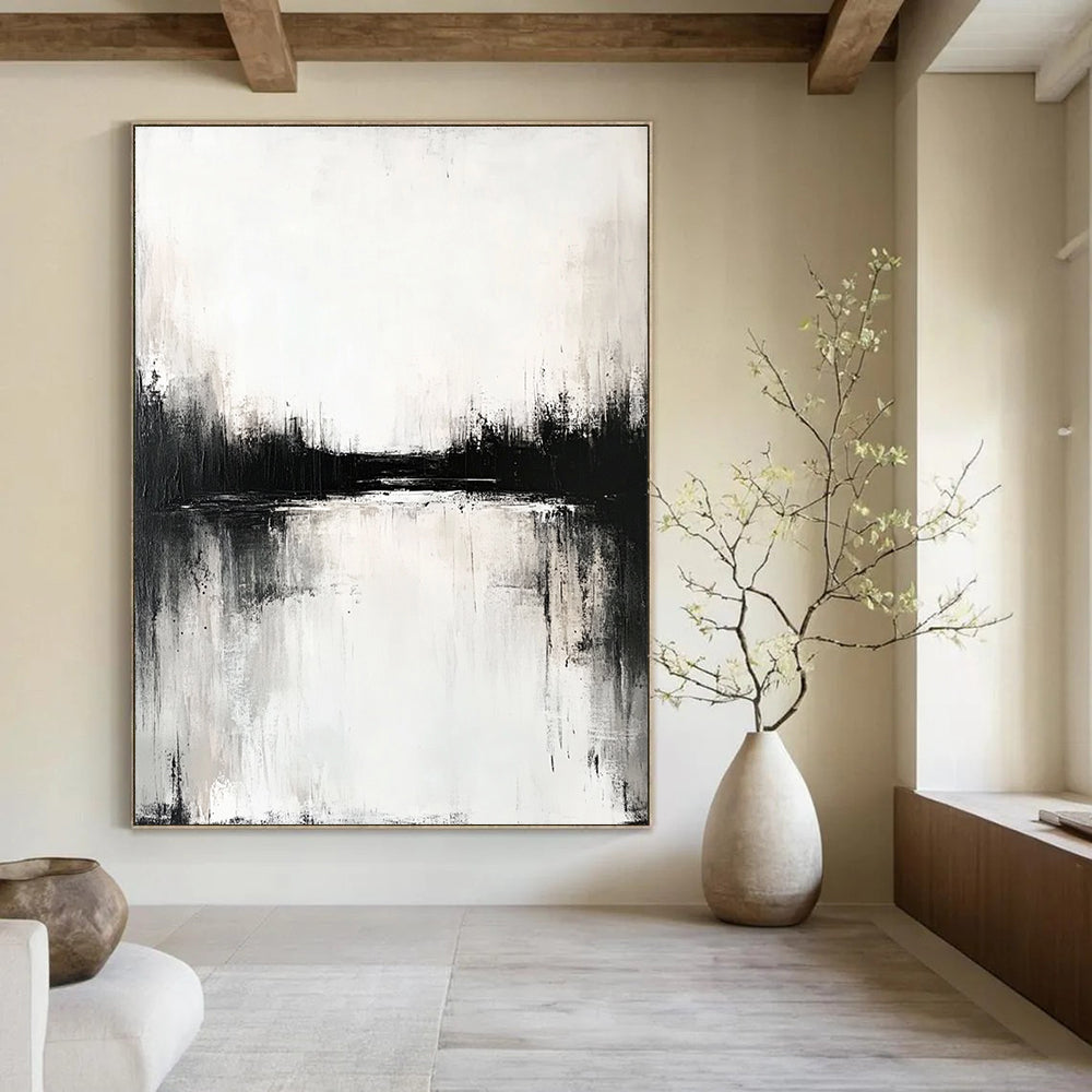 Dramatic Black and White Lakescape Abstract Painting GAB0677