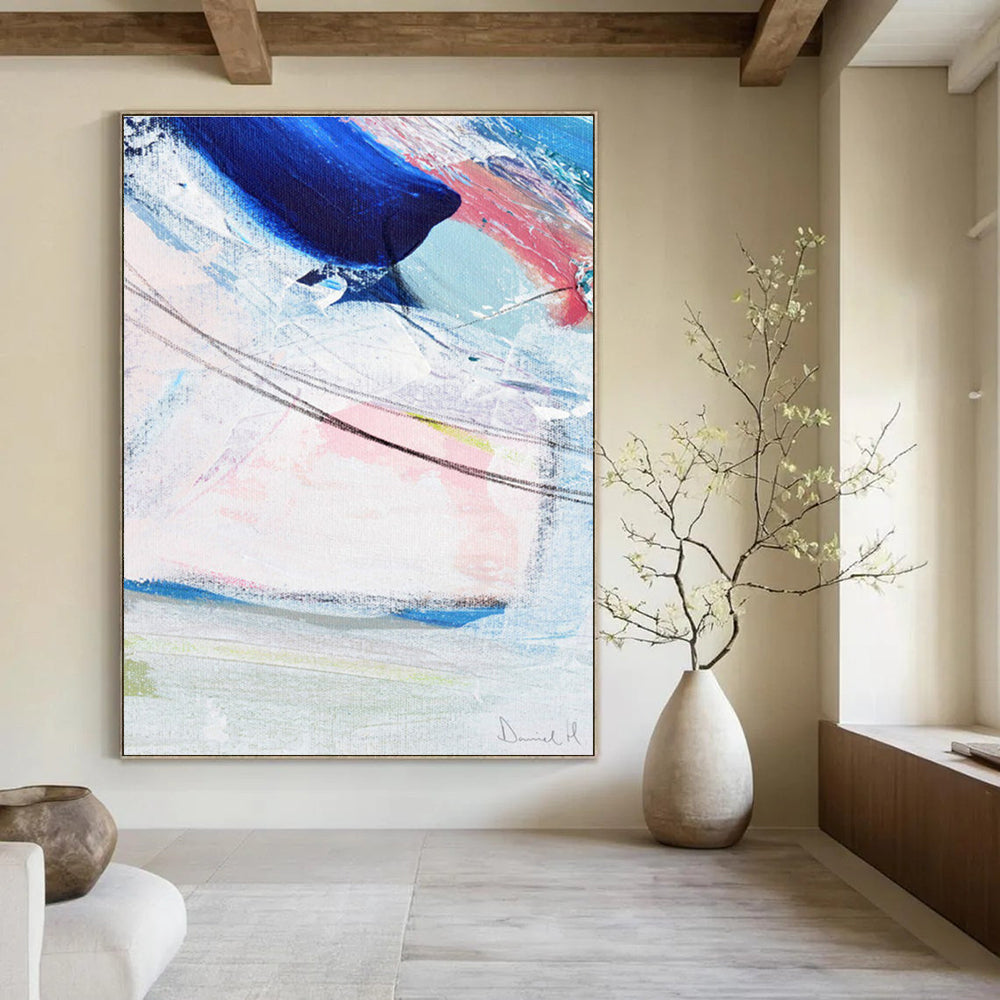 Blue - Pink Abstract with Lines Painting for Modern Living Rooms HENG150