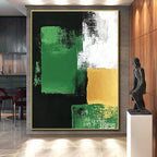 Green Gold Black Abstract Painting with Bold Geometry WINK678