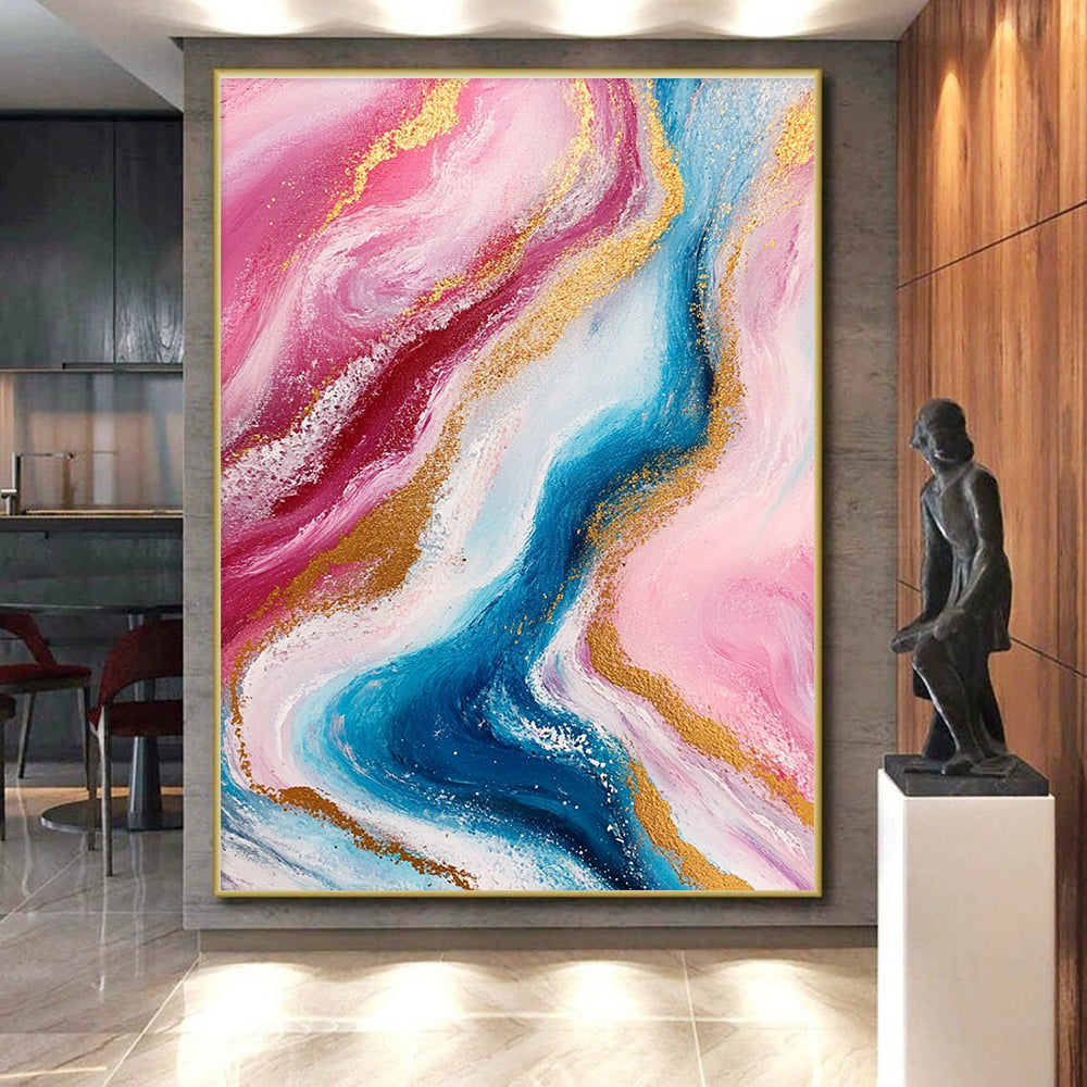 Pink and Blue Marbled Abstract Painting with Luxurious Flow WINK259