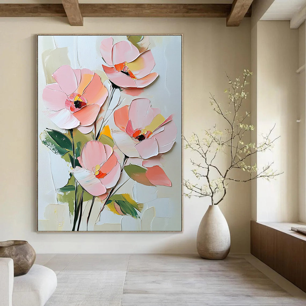 3D Pink Flower Bouquet Textured Abstract Painting for Elegant Spaces GAB1457