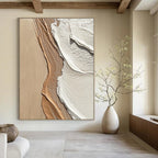 Beige and White Textured Shore Abstract Painting with Coastal Vibes GAB0067