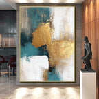 Teal Gold White Abstract Detail Painting with Intricate Textures WINK677