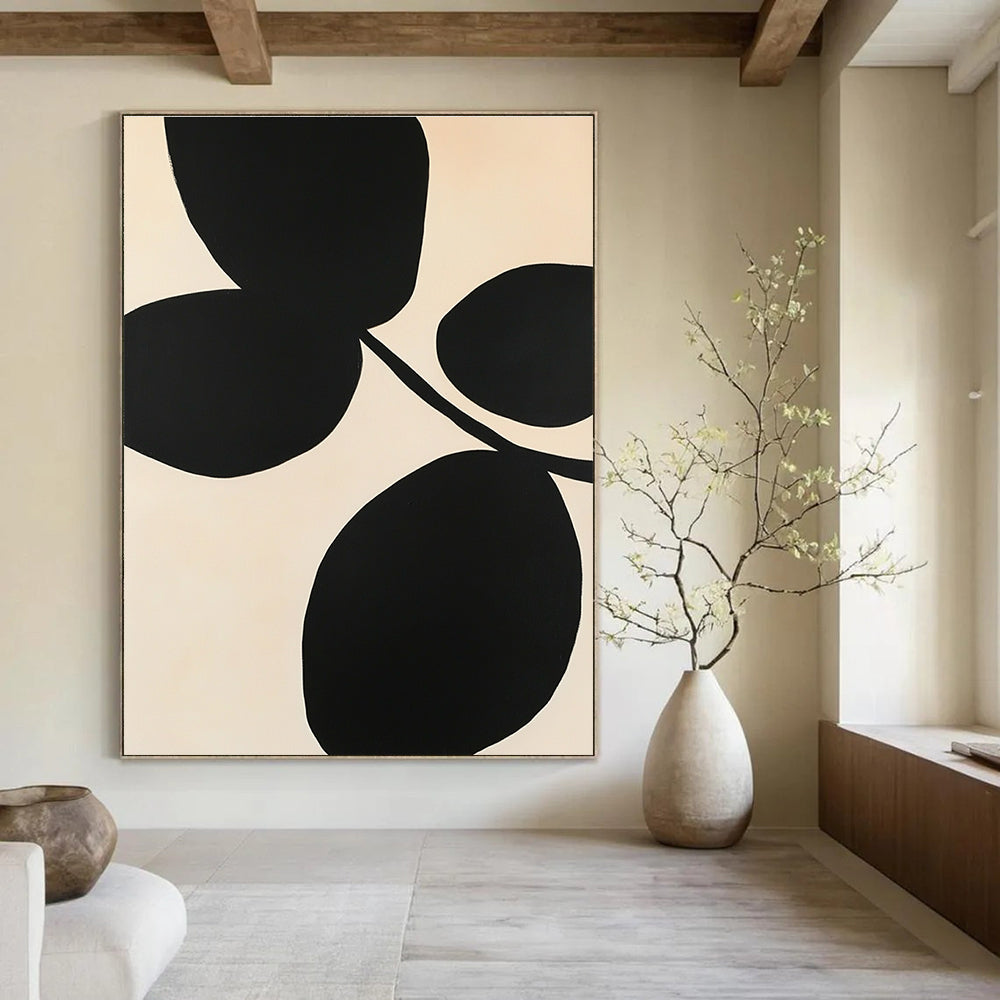 Branch with Black Leaves Abstract Painting of Graphic Botany GAB0217