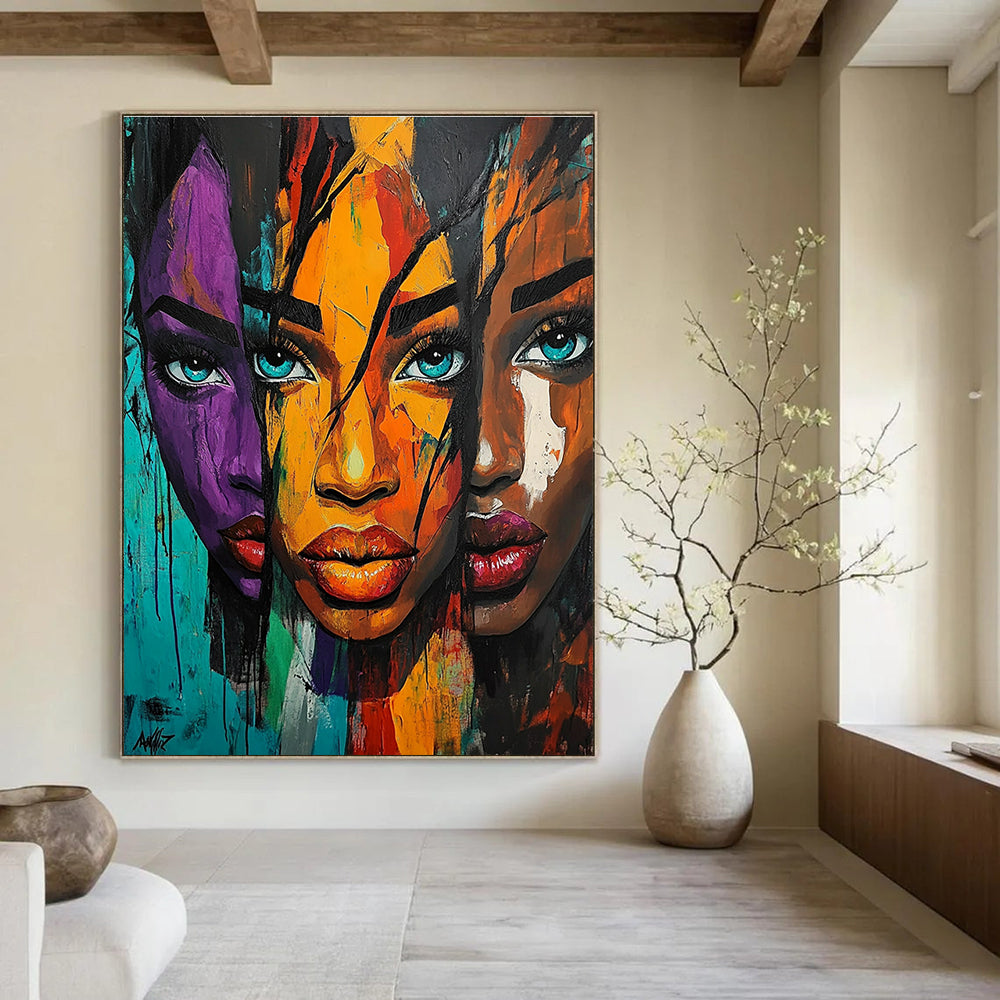Colorful Portrait Triptych - Bold Figurative Abstract Art GAB0382