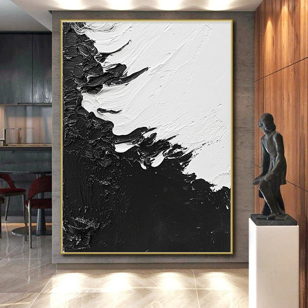 Textured Black and White Abstract Painting with Tactile Surfaces WINK825