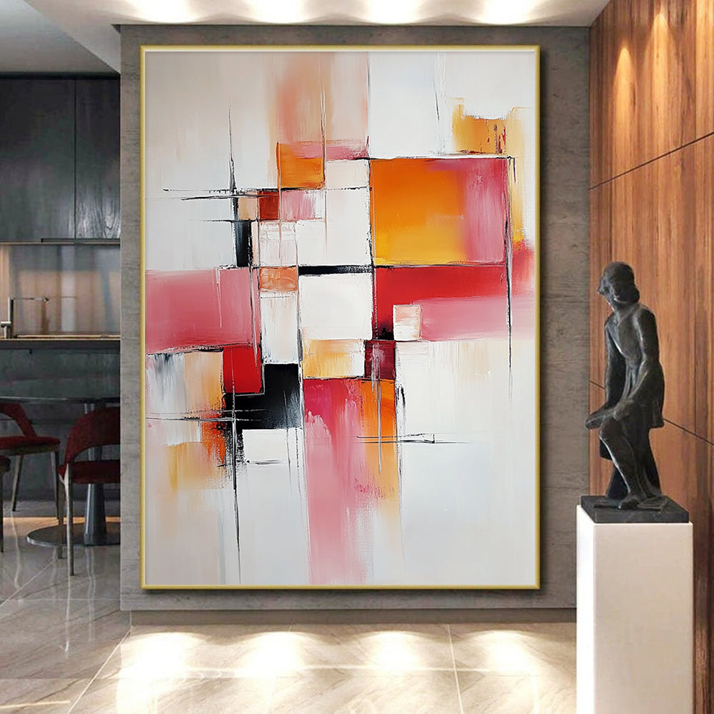 Pink Orange Geometric Abstract Painting with Delicate Lines WINK681