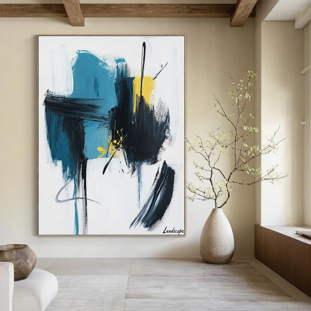Blue, Black, and Yellow Abstract Painting for Creative Studio Lounges GAB1197