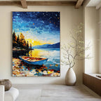 Colorful Lake at Night Abstract Painting for Nautical - Themed Living Rooms GAB1293
