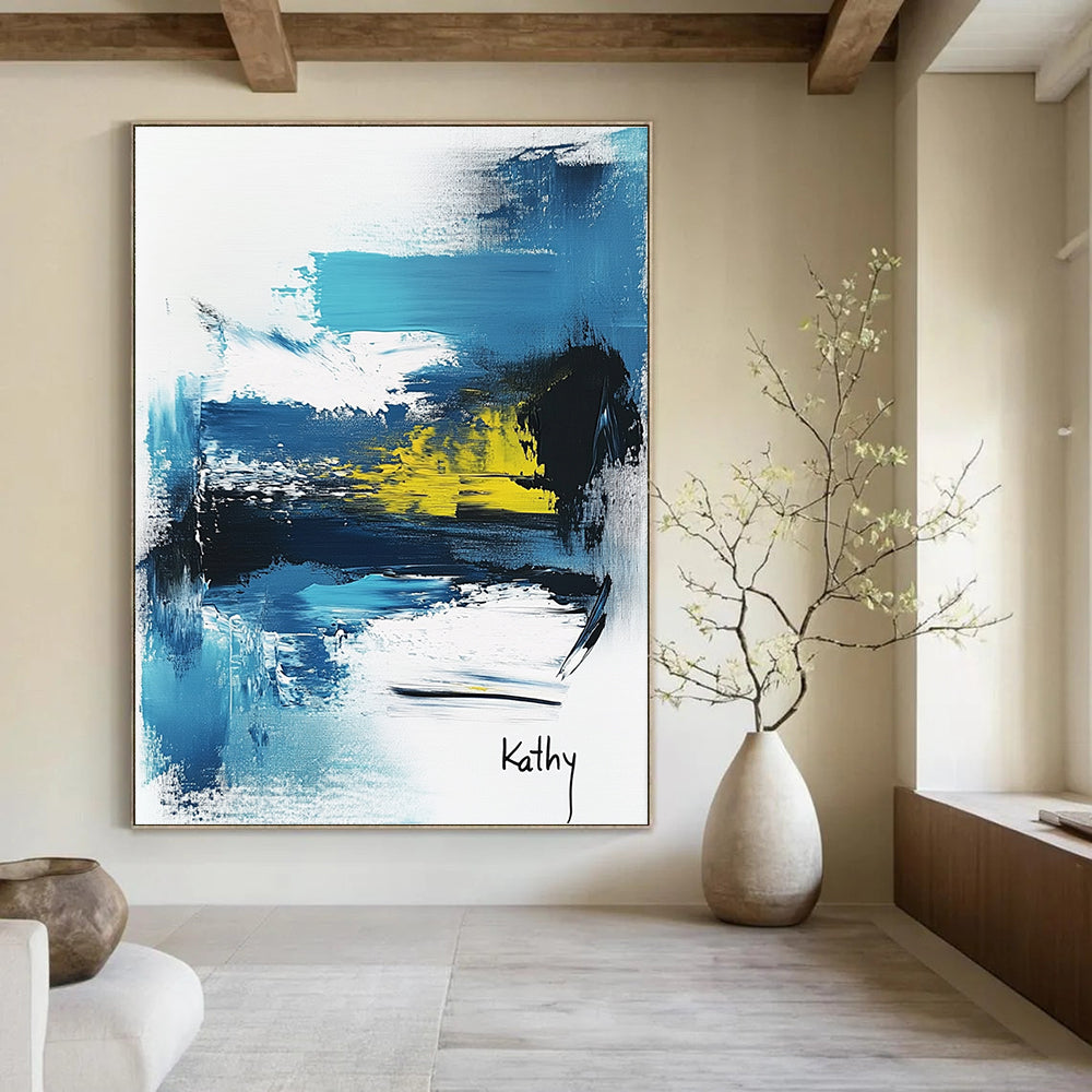 Blue and Yellow Abstract Contemporary Painting for Creative Spaces GAB1466