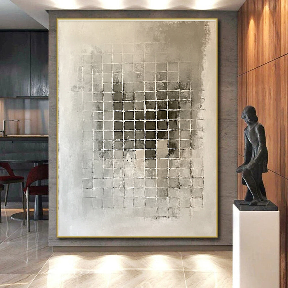 Grid - Patterned Gray Abstract Painting with Structured Calm WINK227