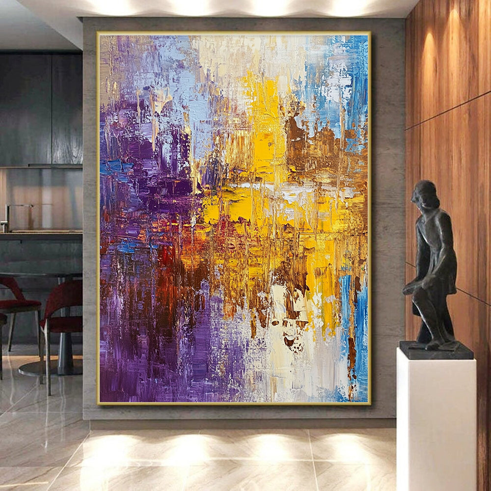 Purple Yellow Blue Abstract Painting with Vibrant Contrast WINK481