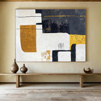 Black and Gold Geometric Abstract Painting with Sophisticated Style ABS425