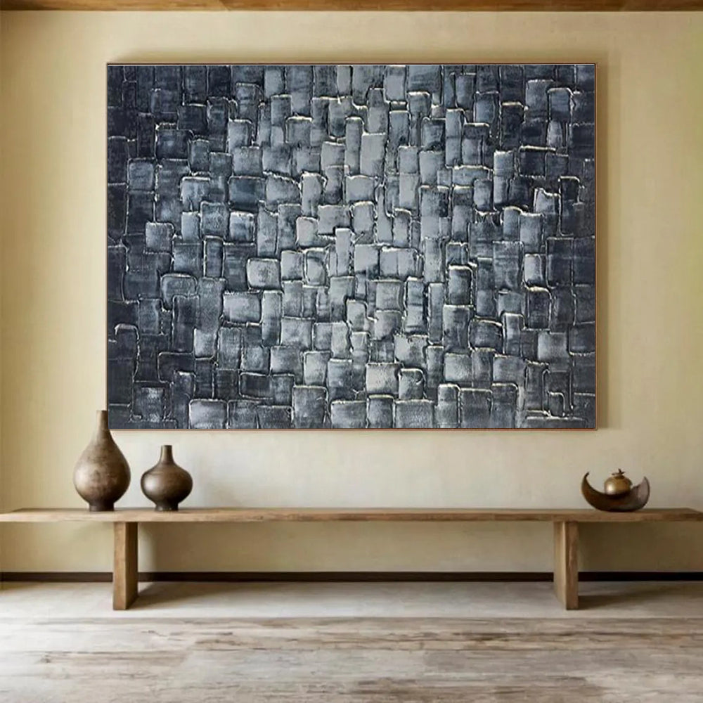 Textured Blue Squares Abstract Painting for Contemporary Art Galleries YHT276