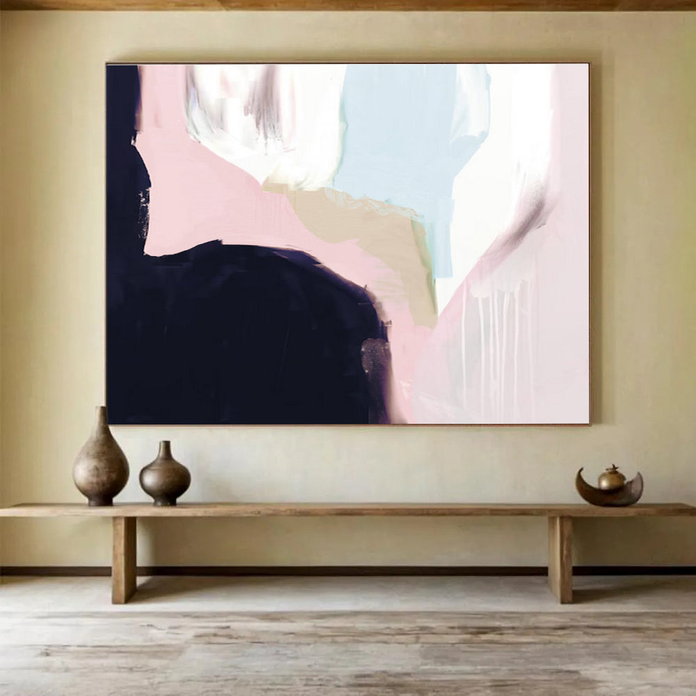 Soft Color Block Abstract Painting for Serene Bedrooms YHT132