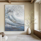 Dynamic White and Blue Wave Abstract Painting for Seaside Resorts HENG337