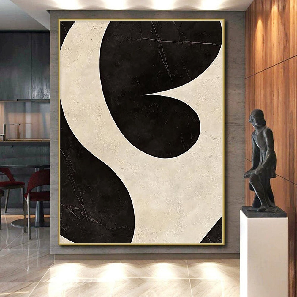 Black and White Curved Abstract Painting with Dynamic Contrast WINK065