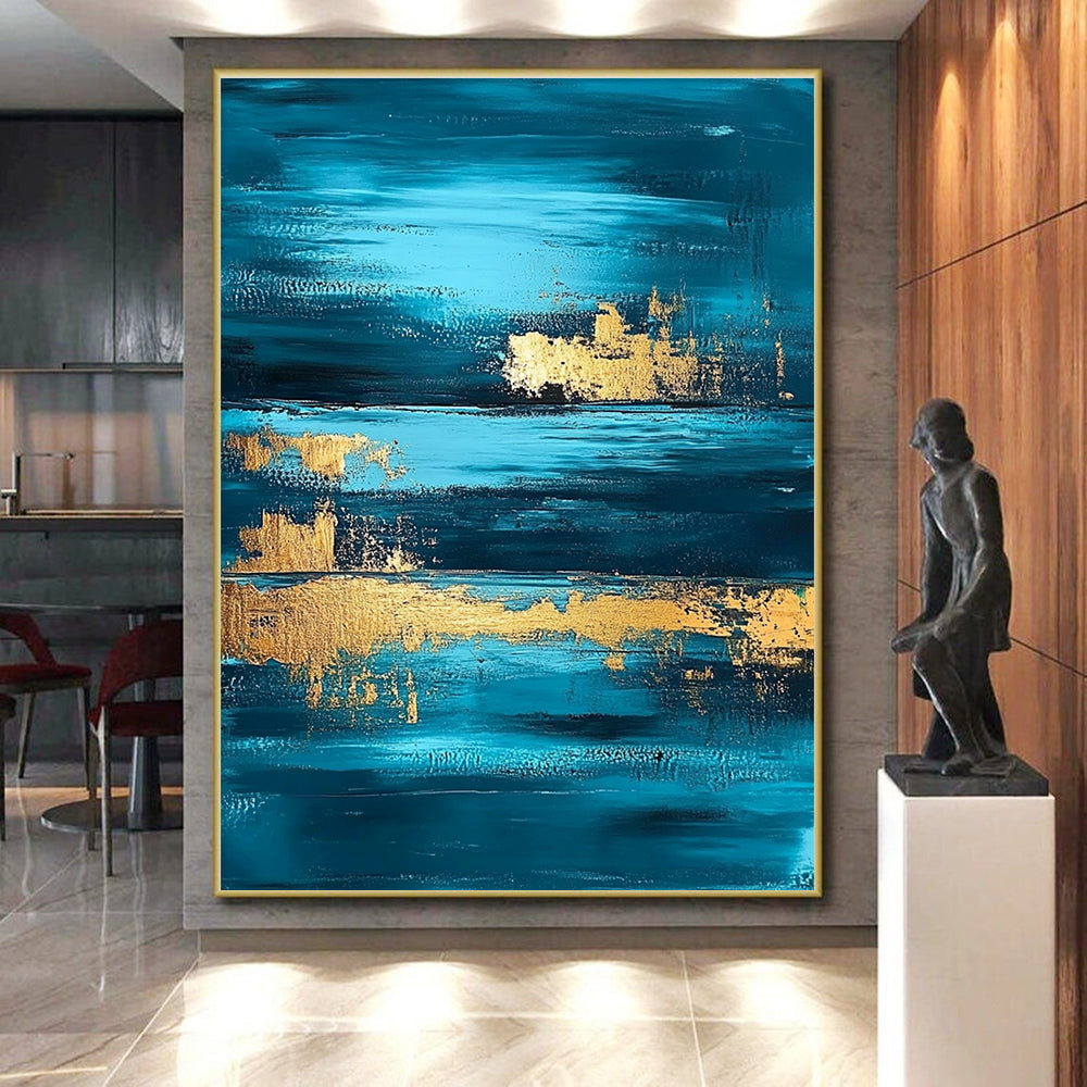 Deep Blue - Gold Abstract Layers Painting with Rich Depth WINK375