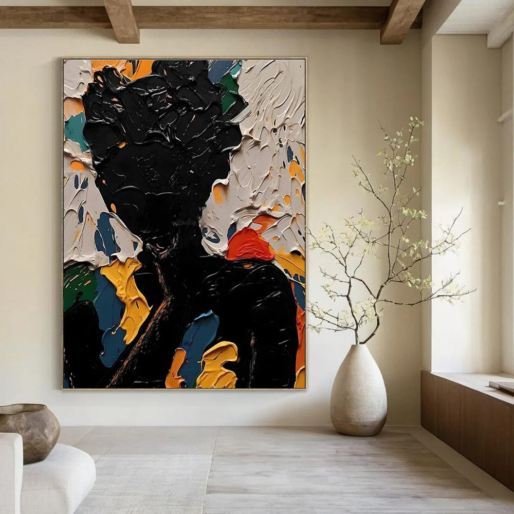 Colorful Textured Silhouette Abstract Painting for Vibrant Interiors HENG308