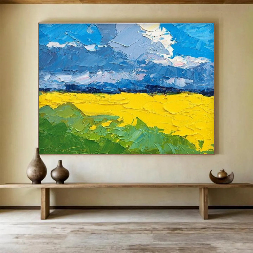 Yellow Field Abstract Painting for Countryside Home Living Rooms YHT480