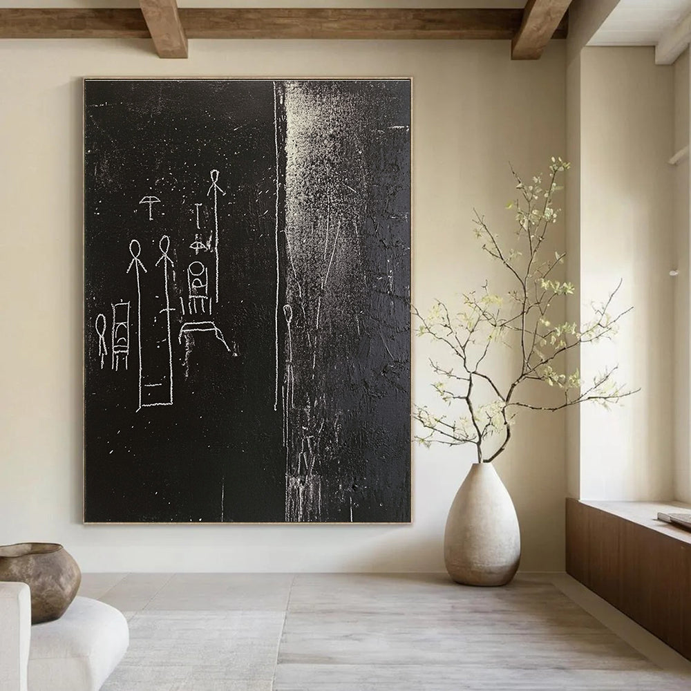Mysterious Black and White Symbolic Figures Abstract Painting GAB0037