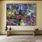 Vibrant Abstract Nightscape Painting for Lively Bar Lounges YHT338